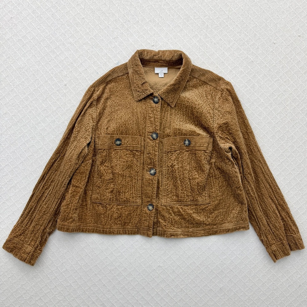 J.Jill Corduroy Crop Jacket Caramel Brown Button Front Utility XL